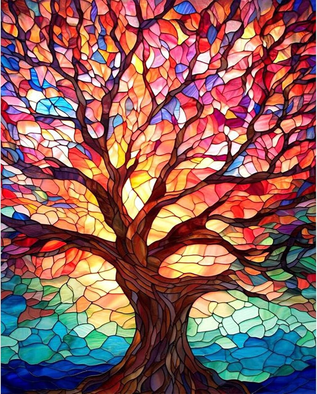 Paint by Numbers Kits for Adults – Stained Glass Tree DIY Acrylic Painting Kit on Canvas, Beginner-Friendly Paint by Numbers Art for Home Wall Decor or Gifts, 16x20 Inch Frameless